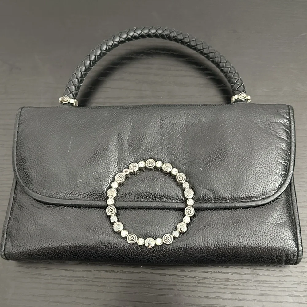 Brighton Black Leather Trifold Wallet Clutch Purse Minibag